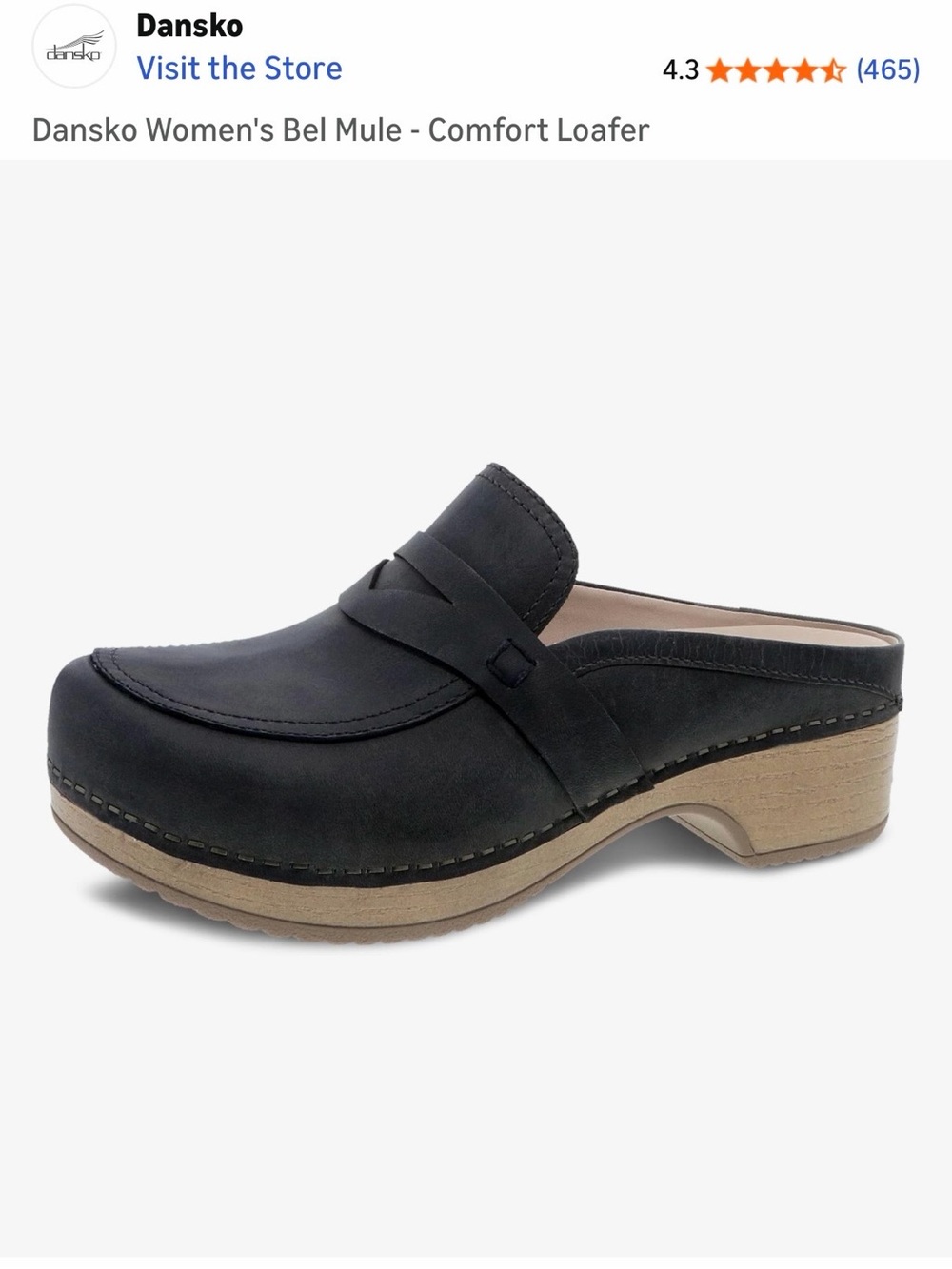 Dansko Black Leather Slip-On Mule with Wood-Tone Sole